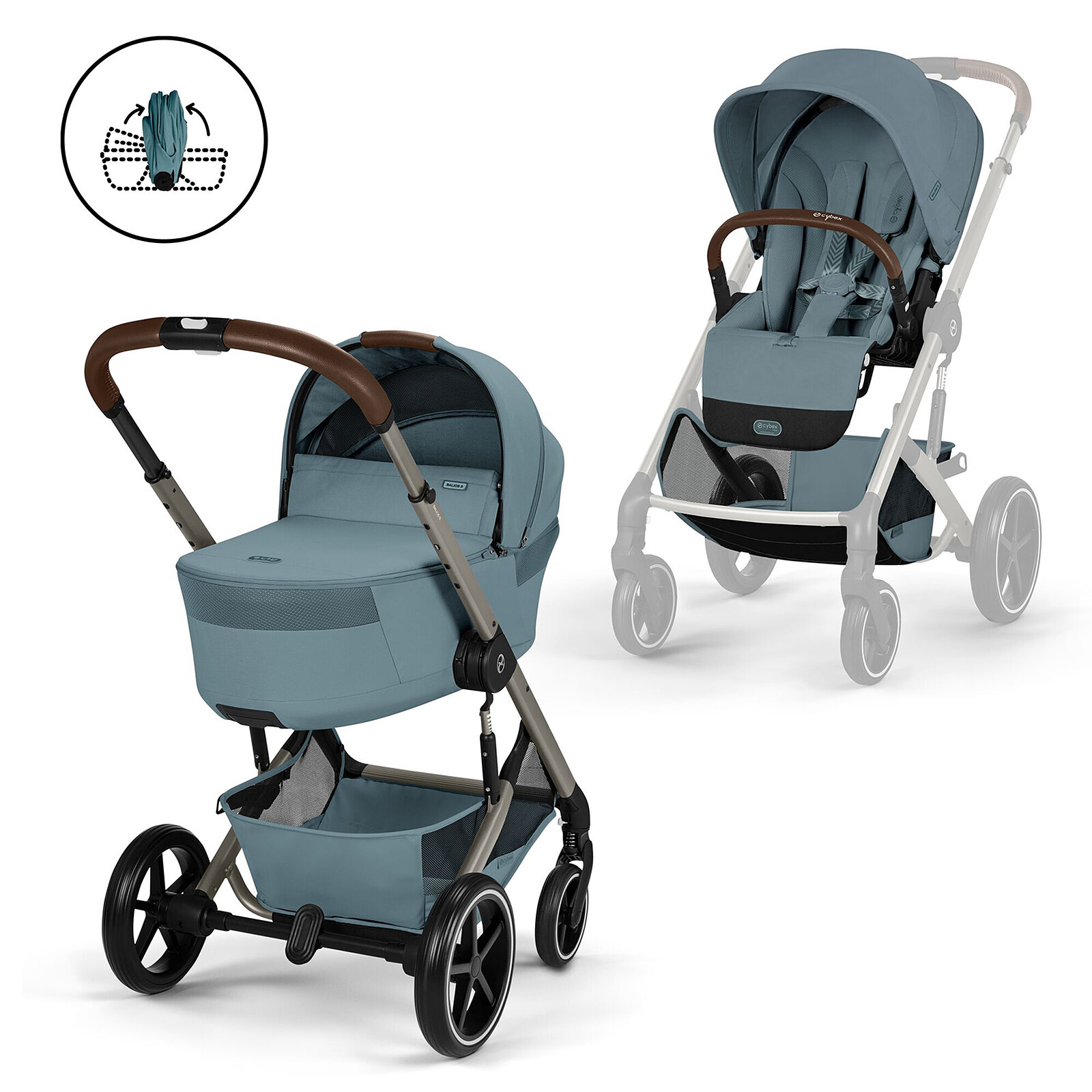 Pack Poussette Balios S Lux 2026 + Nacelle Pliable - Stormy Blue Cybex