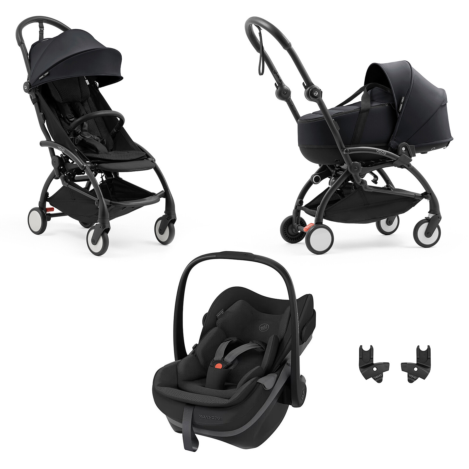 Poussette Trio YOYO5 6+ + Nacelle YOYO5 + Siège Auto Pebble Slide Pro i-Size Groupe 0+ - Black Stokke