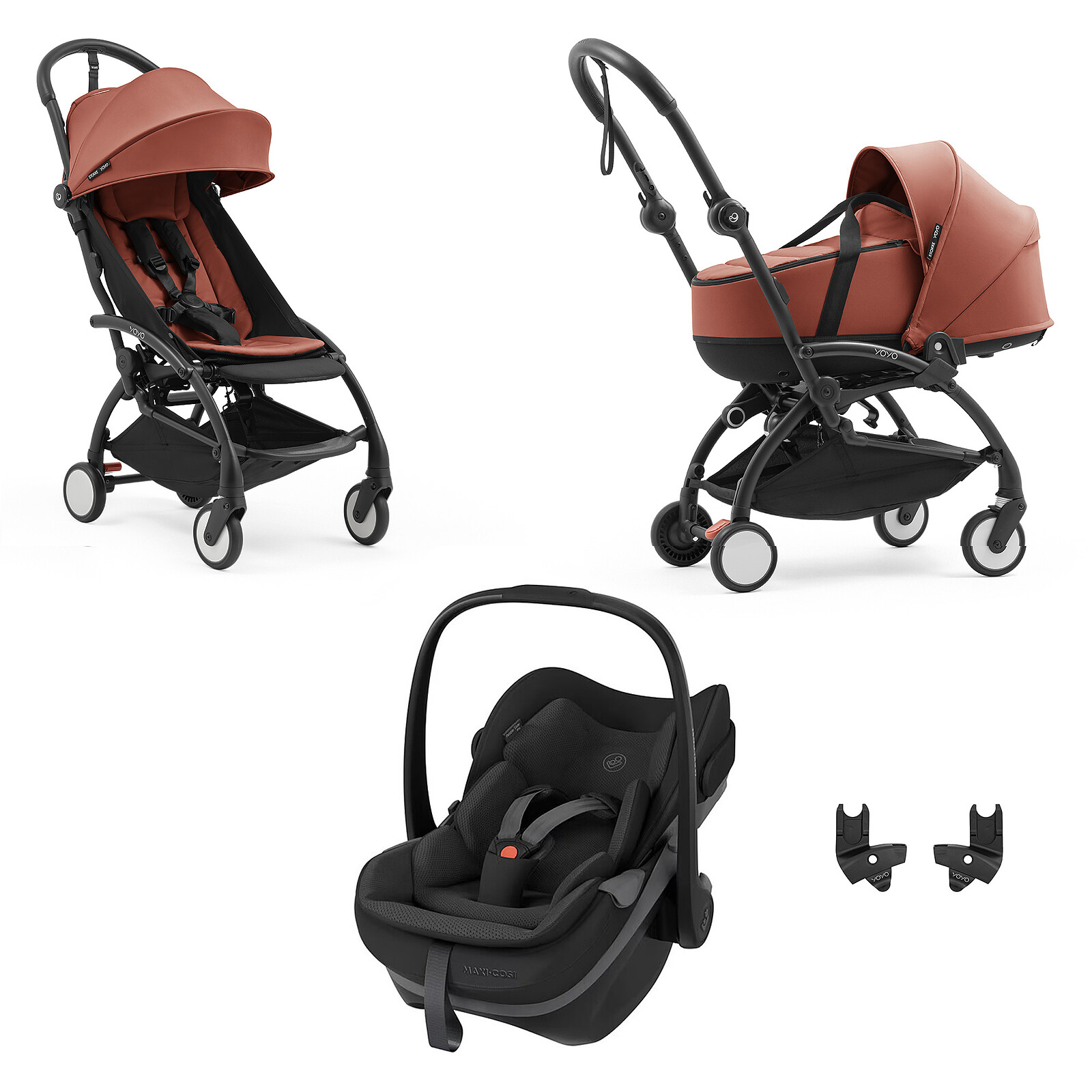 Poussette Trio YOYO5 6+ + Nacelle YOYO5 + Siège Auto Pebble Slide Pro i-Size Groupe 0+ - Berry Stokke