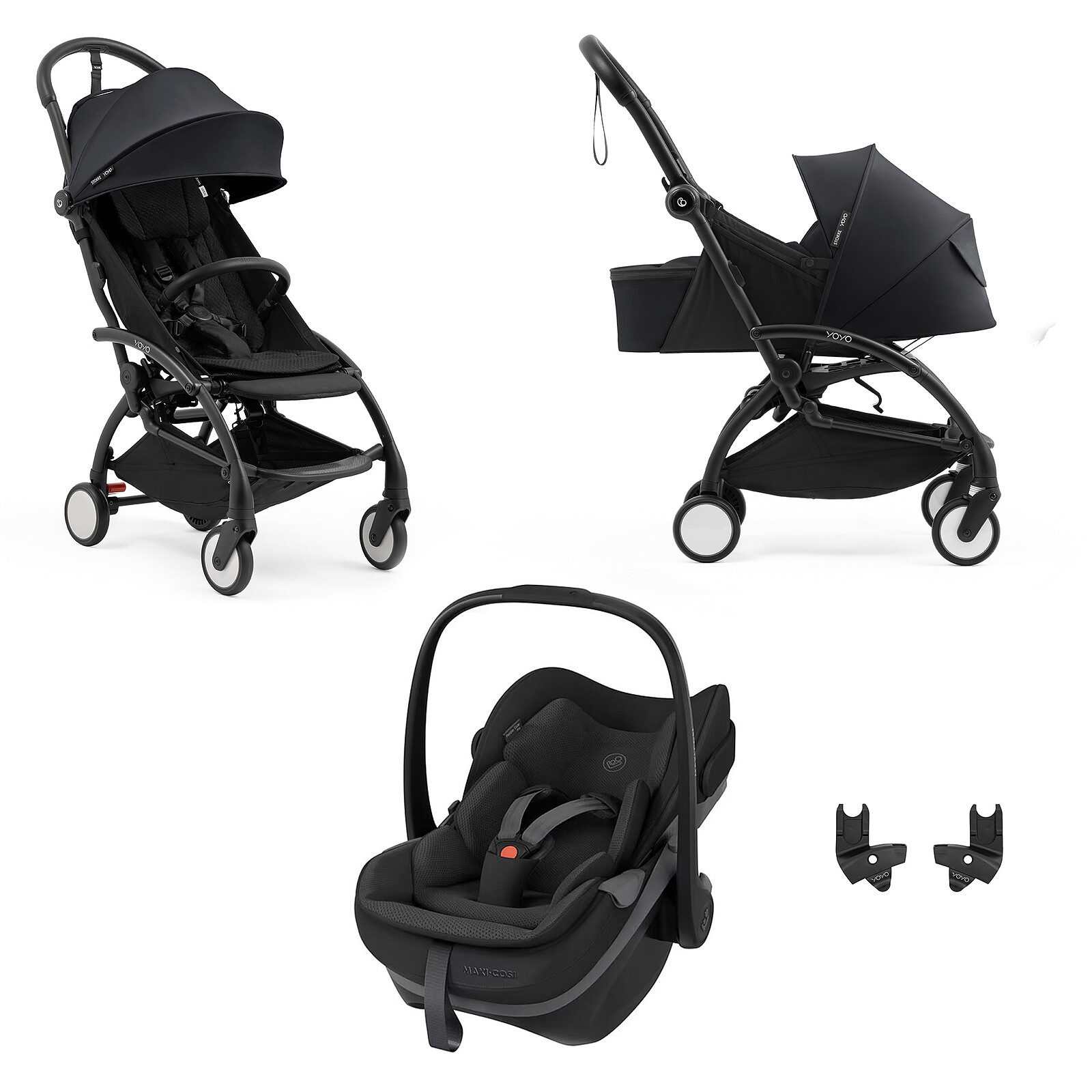 Poussette Trio YOYO5 0+ + Pack Couleur YOYO5 6+ + Siège Auto Pebble Slide Pro i-Size Groupe 0+ - Black Stokke