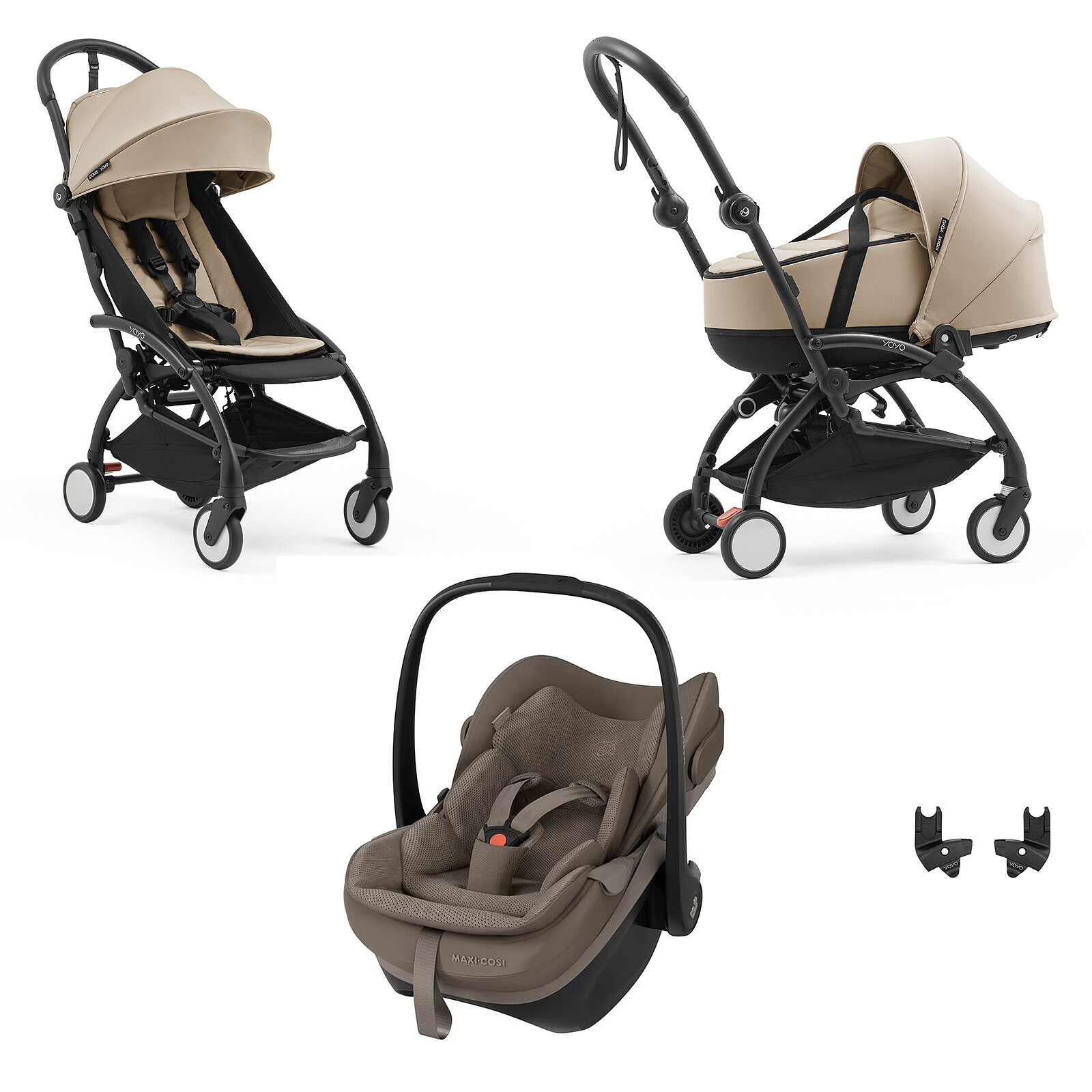 Poussette Trio YOYO5 6+ + Nacelle YOYO5 + Siège Auto Pebble Slide Pro i-Size Groupe 0+ - Taupe Stokke