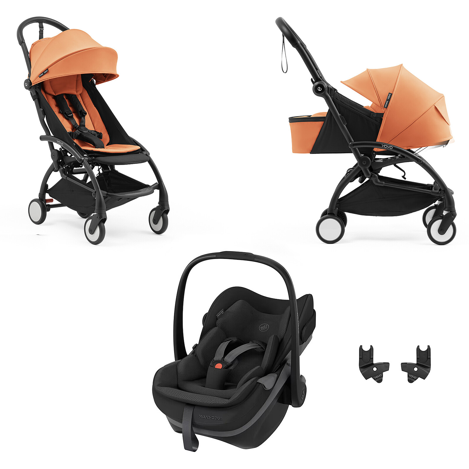 Poussette Trio YOYO5 0+ + Pack Couleur YOYO5 6+ + Siège Auto Pebble Slide Pro i-Size Groupe 0+ - Peach Stokke