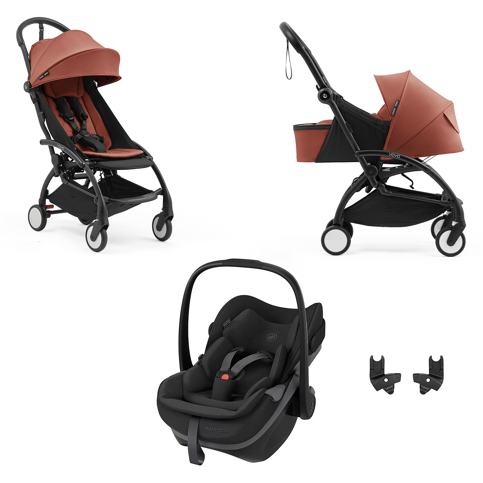 Poussette Trio YOYO5 0+ + Pack Couleur YOYO5 6+ + Siège Auto Pebble Slide Pro i-Size Groupe 0+ - Berry Stokke