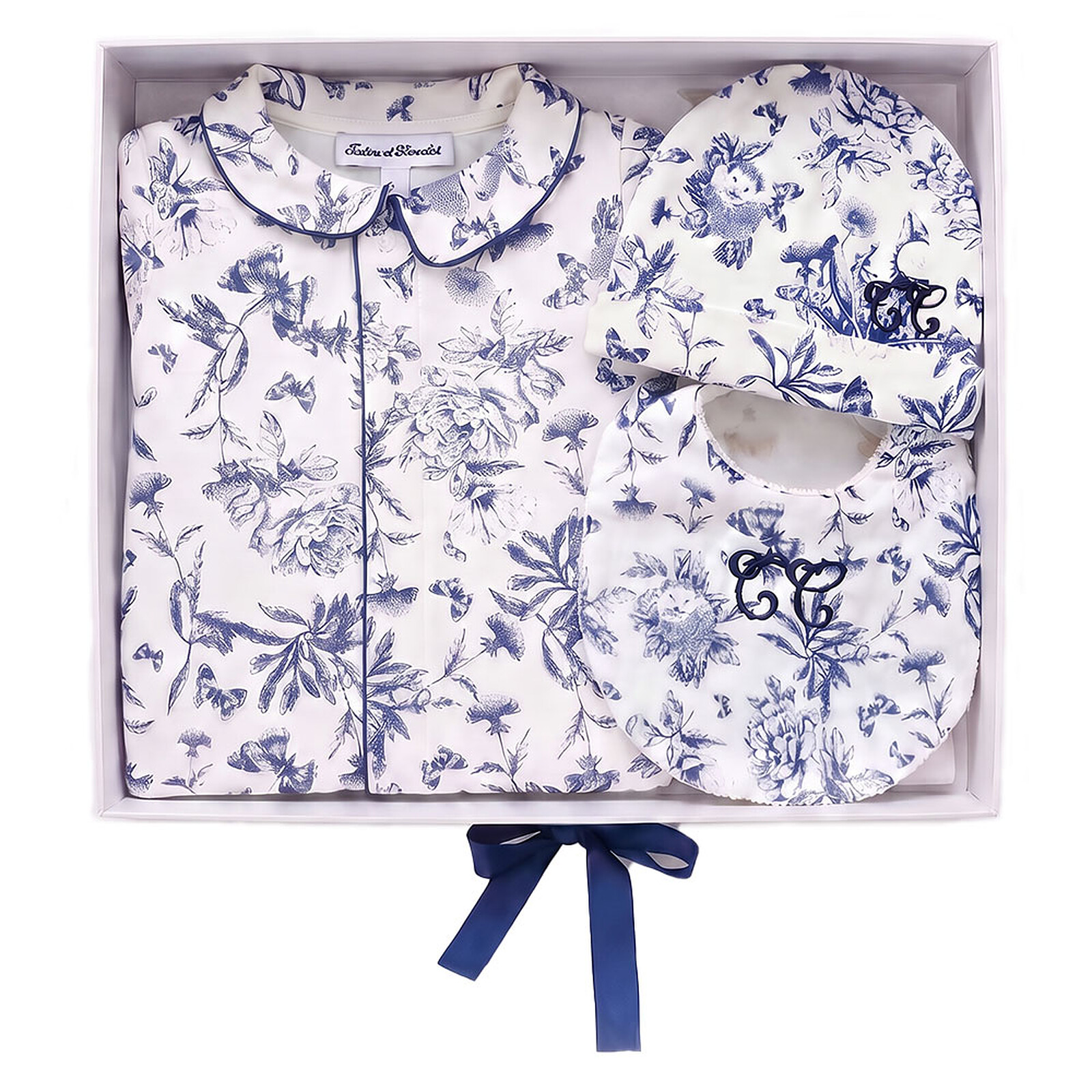 Coffret de Naissance Toile de Jouy Bleu - 3 Mois  Tartine et Chocolat