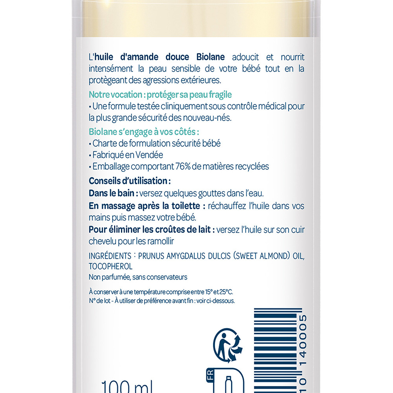 Huile d'Amande Douce - 100 ml Biolane