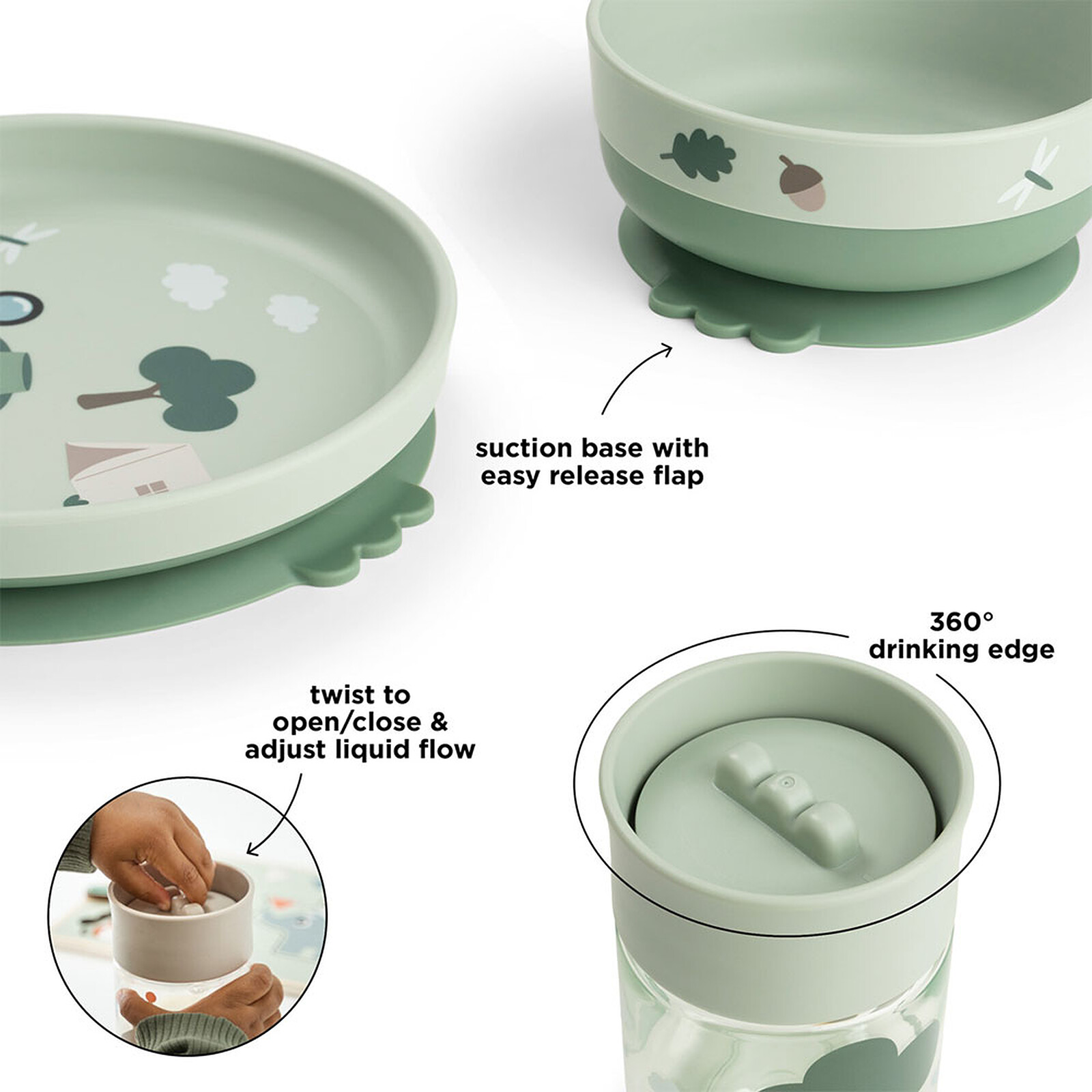 Avis Coffret Repas 3 Pièces avec Gobelet 360° Foodie - Tiny Trails Vert