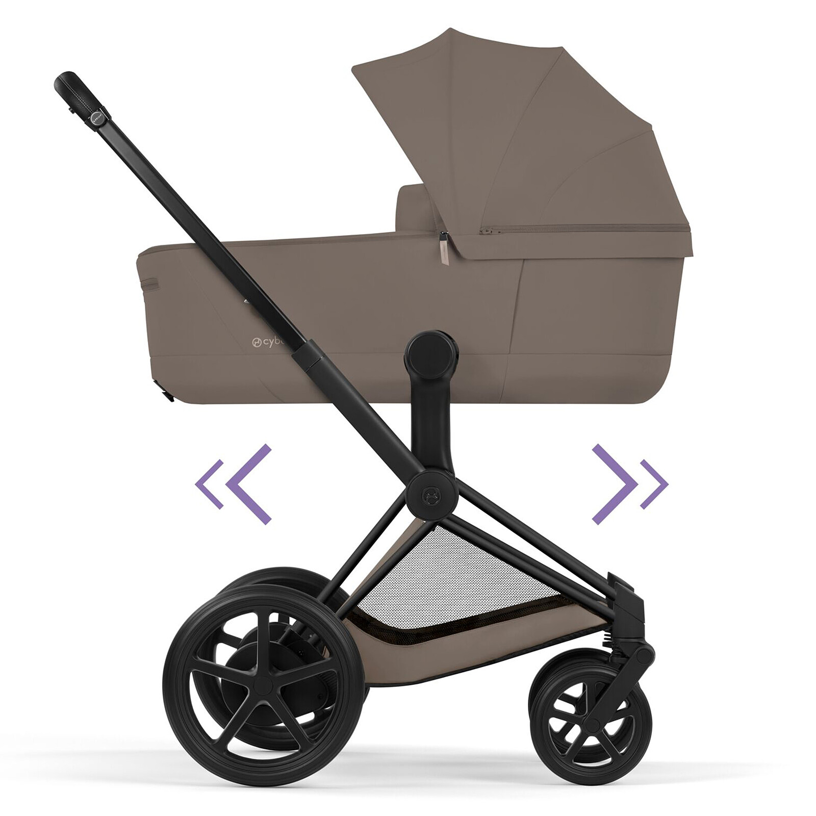 Pack Poussette e-Priam Confort Matt Black + Nacelle Pliable - Coconut Brown Cybex
