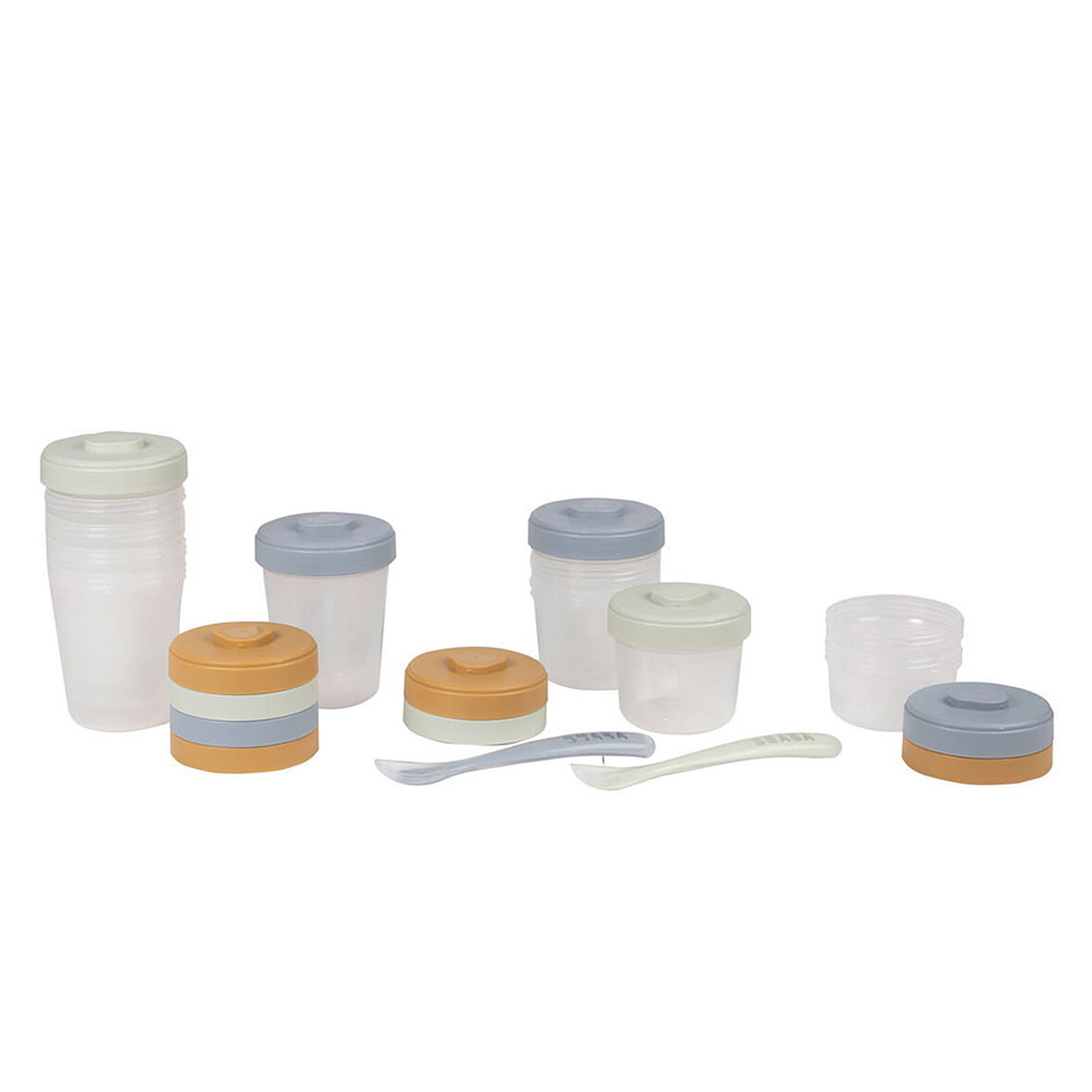 Pack Premier Repas 12 Portions Clip + 2 Cuillères 1er Âge Silicone - Galet BÉABA