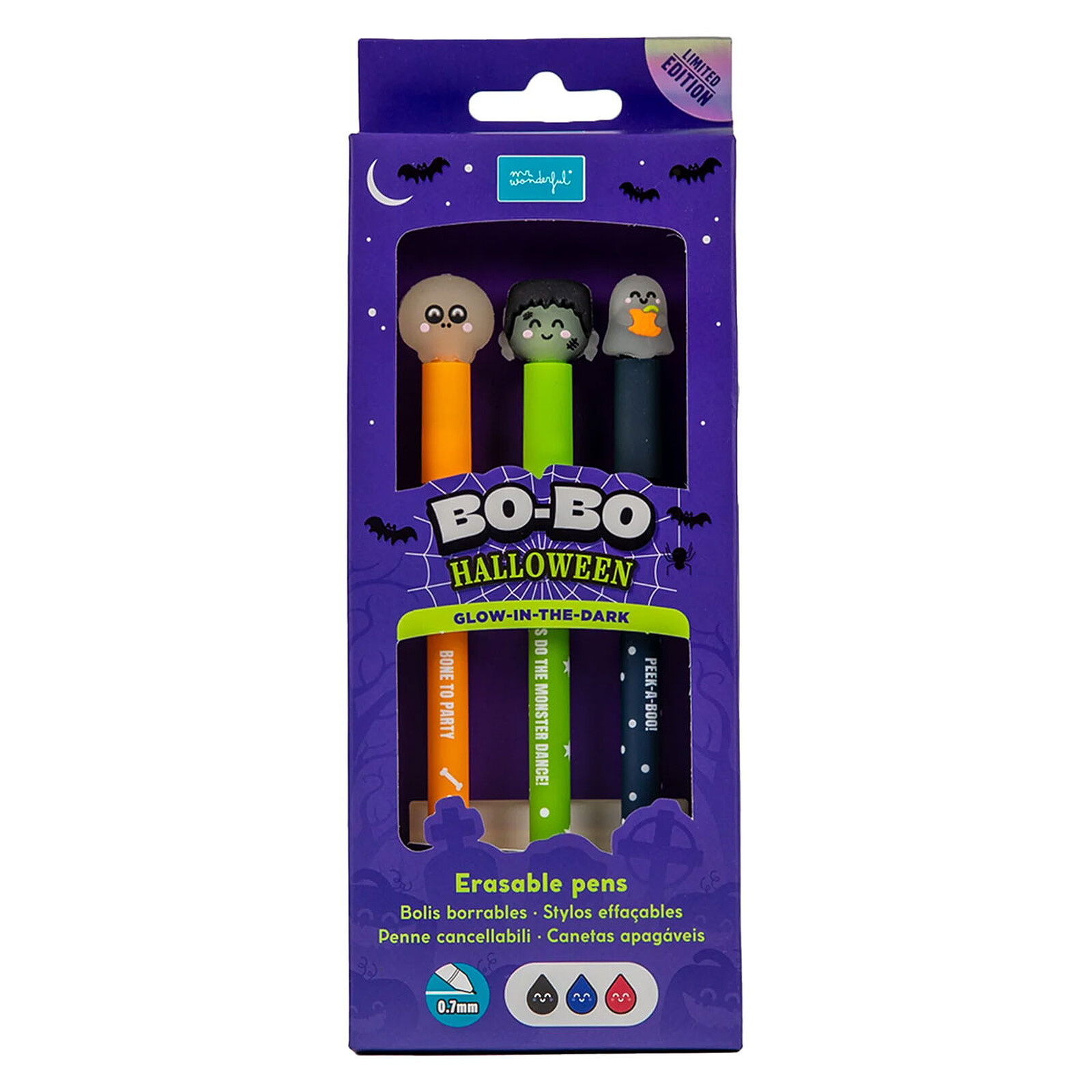Achat Lot de 3 Stylos Effaçables Bo-Bo - Glow in the Dark Halloween