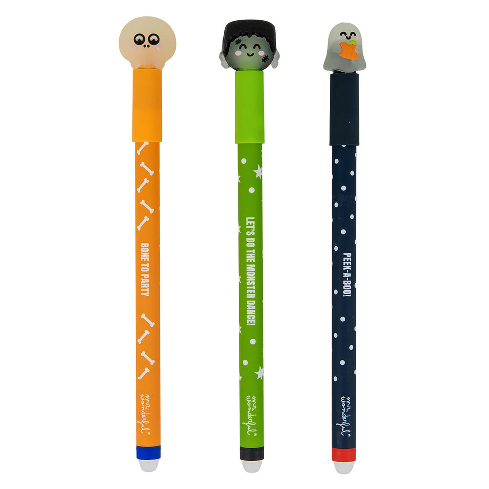 Lot de 3 Stylos Effaçables Bo-Bo - Glow in the Dark Halloween Mr Wonderful