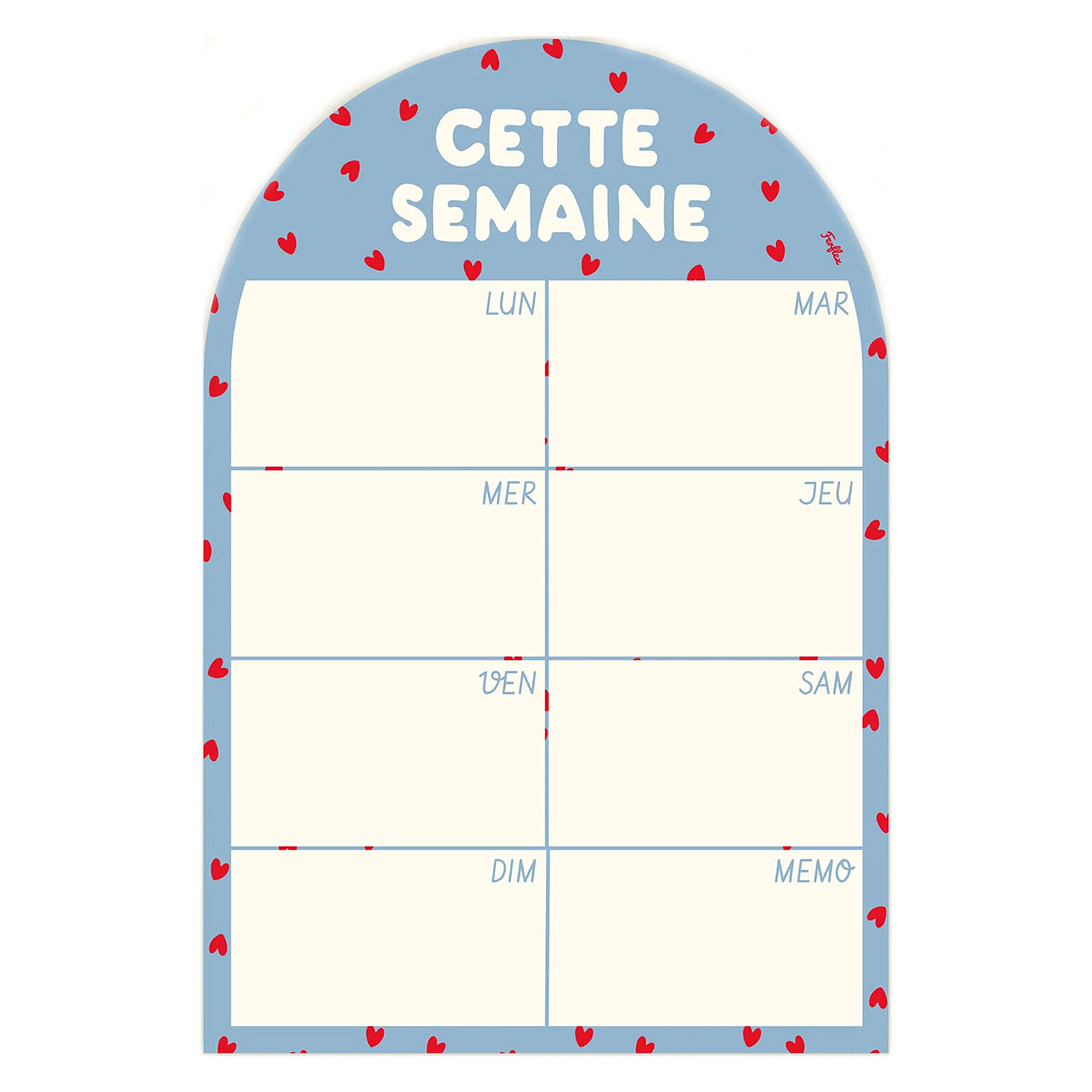 Cette Semaine Planning Hebdomadaire Magnétique Arche - Bleu Coeurs Rouges Ferflex