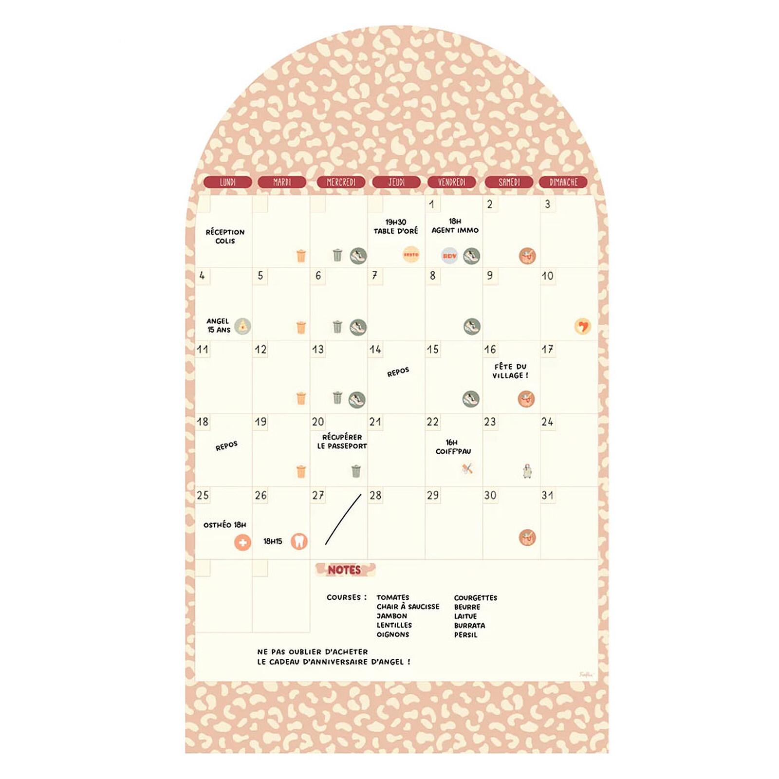 Calendrier Mensuel Perpétuel Magnétique Arche - Graou Rose Ferflex