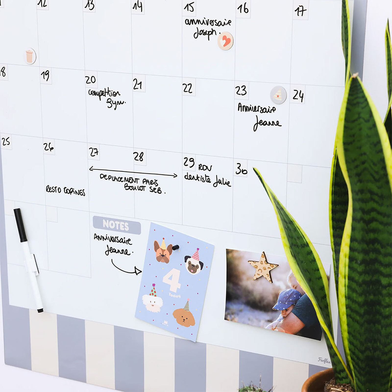 Calendrier Mensuel Perpétuel Magnétique Arche - Rayures Bleu pas cher