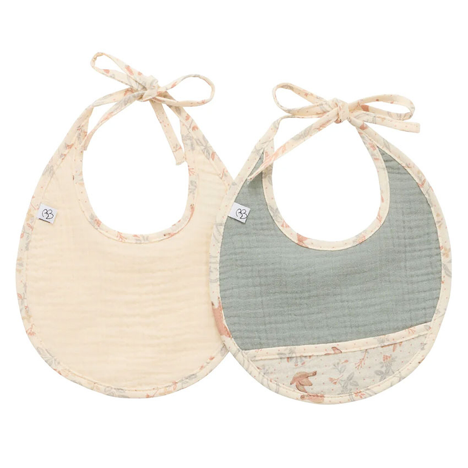 Lot de 2 Bavoirs Naissance - Jardin Enchanté Ivoire Vert de Gris BB&Co