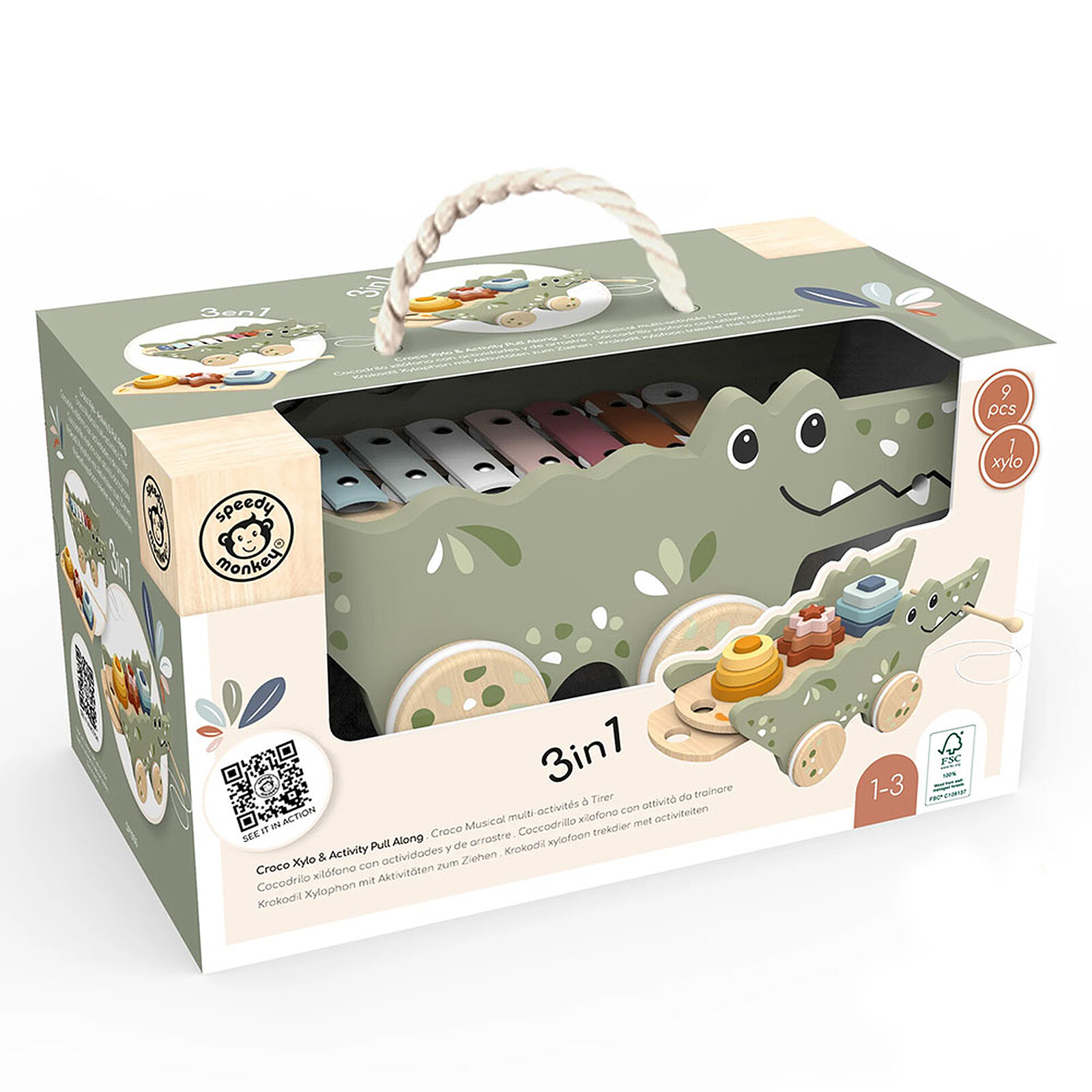 Crocodile Musical Multi-activités à Tirer Speedy Monkey