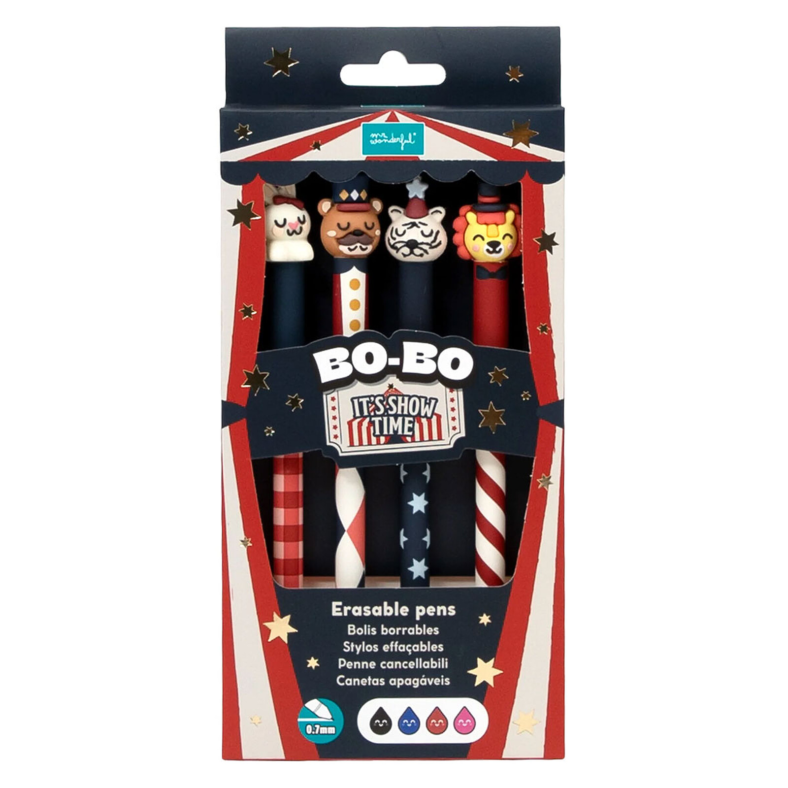 Lot de 4 Stylos Effaçables Bo-Bo Circus - Bunette, Gala, Nutty et Master Simon Mr Wonderful
