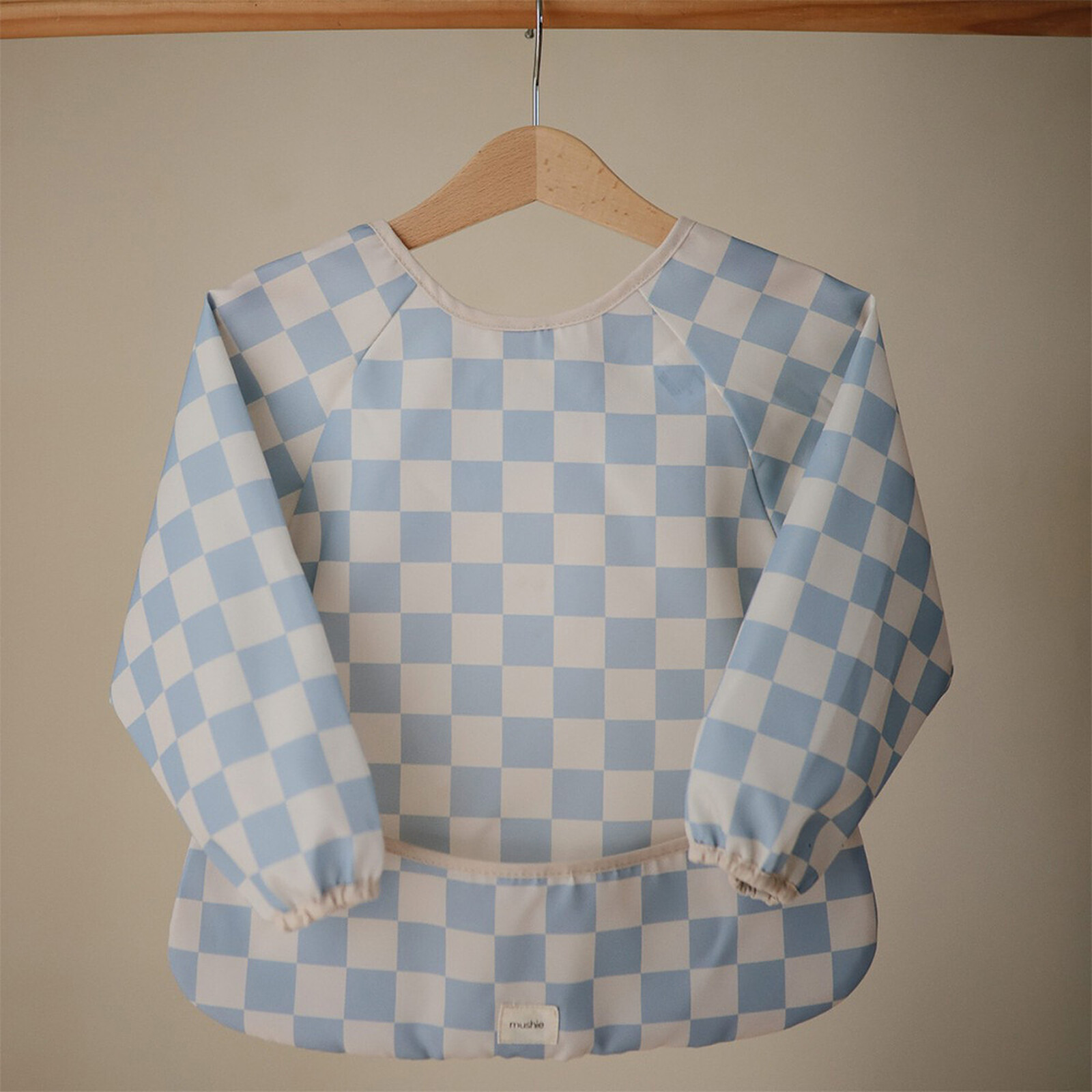 Bavoir à Manches Blue Check - 6/24 Mois mushie