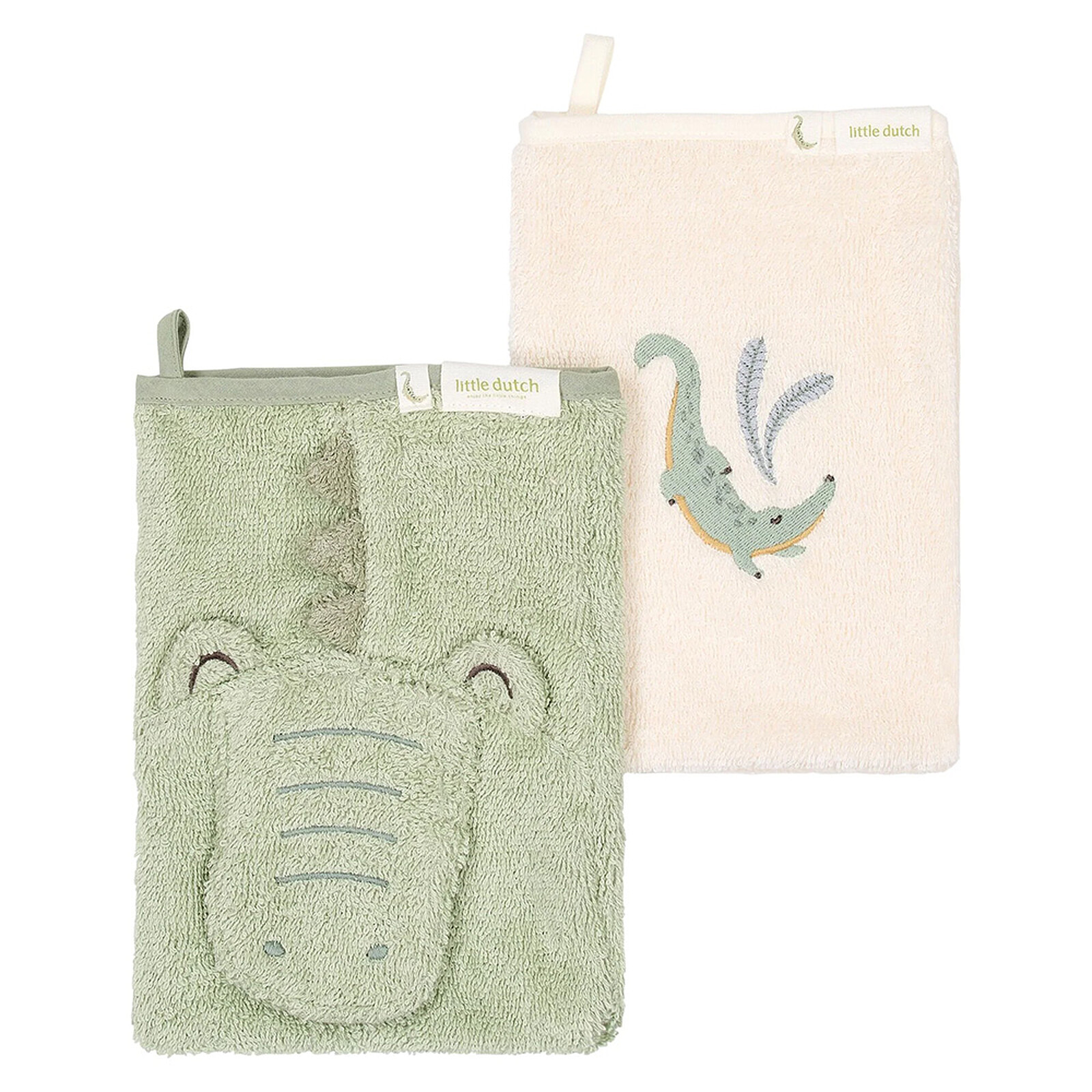 Lot de 2 Gants de Toilette Brodés - Crocodile Vert Little Dutch