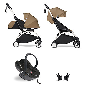 Poussette Duo YOYO² Complète Châssis Blanc 0+ et 6+ et Siège Auto iZi Go Modular i-Size Groupe 0+ Noir - Toffee BABYZEN