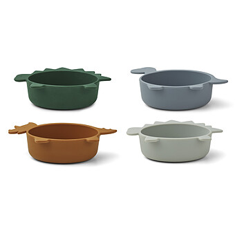 Lot de 4 Bols en Silicone Iggy - Dino Blue Multi Mix
