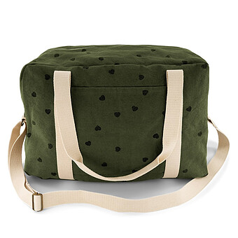 Sac à Langer Raphael - Kaki Coeurs Noirs Rose in April