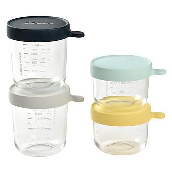 Lot de 4 Portions Verre 150 et 250 ml - Yellow Light Blue Dark Blue & Light Mist BÉABA