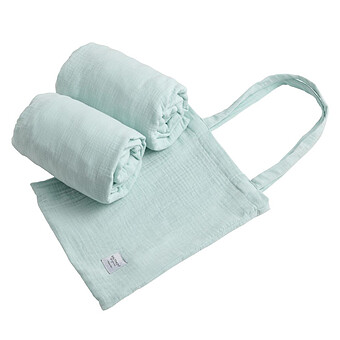 Lot de 2 Draps Housse Original Bambin Bleu Aqua - 70 x 140 cm Sauthon Original