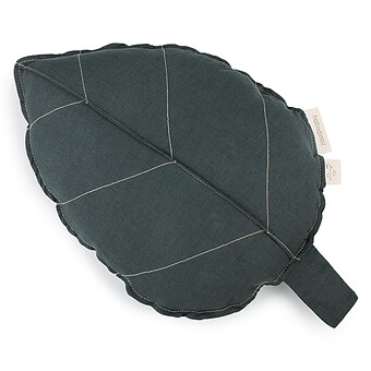 Coussin Feuille Lin Français - Green Blue