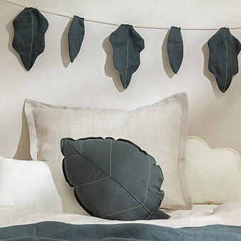 Coussin Feuille Lin Français - Green Blue