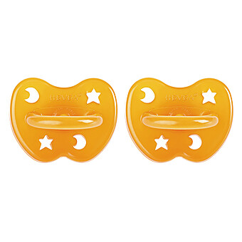 Lot de 2 Tétines Physiologiques Lunes et Etoiles Natural - 0/3 Mois HEVEA