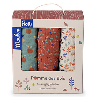 Lot de 3 Langes Pomme des Bois - Cerises Forêt et Pommes Moulin Roty