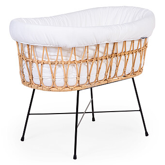Berceau en Rotin Matelas et Habillage - Jersey Ecru