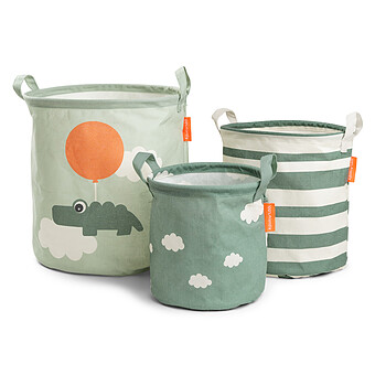 Lot de 3 Paniers de Rangement - Happy Clouds Vert Done by Deer