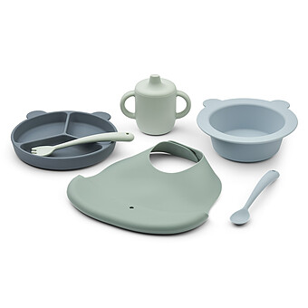 Set Repas 6 Pièces Stina - Mr Bear Dusty Mint Multi Mix Liewood