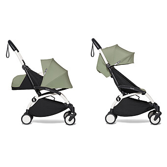 Poussette YOYO² Complète Châssis Blanc 0+ et 6+ - Olive BABYZEN