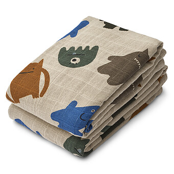 Lot de 2 Langes Lewis - Monsters Blue Mix Liewood