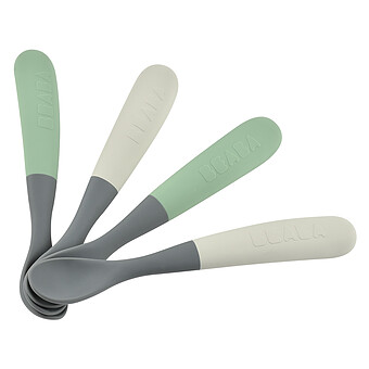 Lot de 4 Cuillères 1er Âge Silicone Bi-ton - Mineral & Sage Green BÉABA