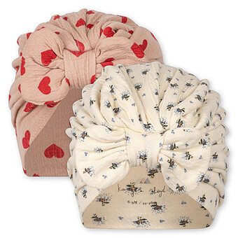 Lot de 2 Bonnets Bambi Coeur Mahogany & Point Bleu Butter - 0/3 Mois Konges Sløjd