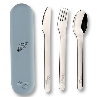 Set de 3 Couverts - Vaisseau Spatial Bleu Poudré Citron