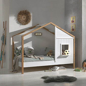 Lit Cabane Babs Blanc et Naturel - 90 x 200 cm