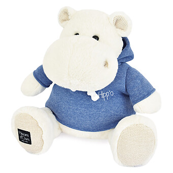Hippo en Peluche Blanc avec Sweat Bleu Jean - L'Hippo Histoire d'Ours