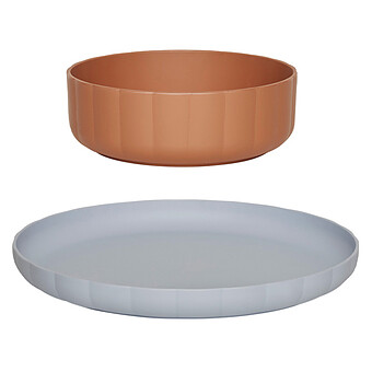 Assiette et Bol Pullo - Caramel & Ice Blue OYOY