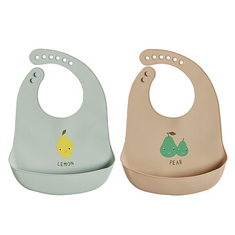 Lot de 2 Bavoirs en SIlicone - Camel et Gris OYOY