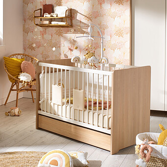 Lit Bébé Vanille Chêne Miel et Meringue - 60 x 120 cm