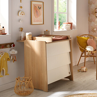 Commode et Plan à Langer Vanille - Chêne Miel et Meringue