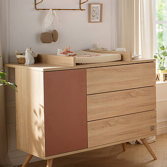 Commode et Plan à Langer Seventies - Chêne Doré et Terracotta
