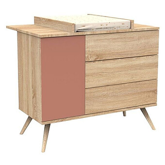 Commode et Plan à Langer Seventies - Chêne Doré et Terracotta