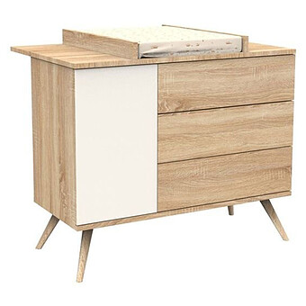 Commode et Plan à Langer Seventies - Chêne Doré et Vanille