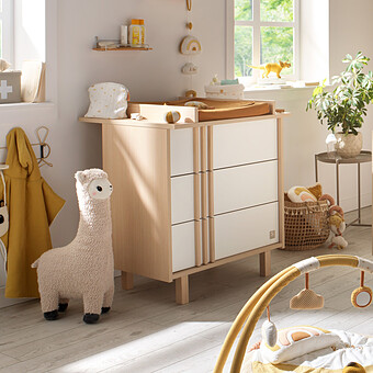 Commode et Plan à Langer Nature - Chêne Velour et Blanc