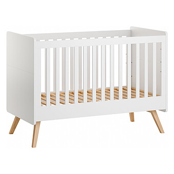 Lit Bébé Evolutif Vintage Blanc et Chêne - 70 x 140 cm